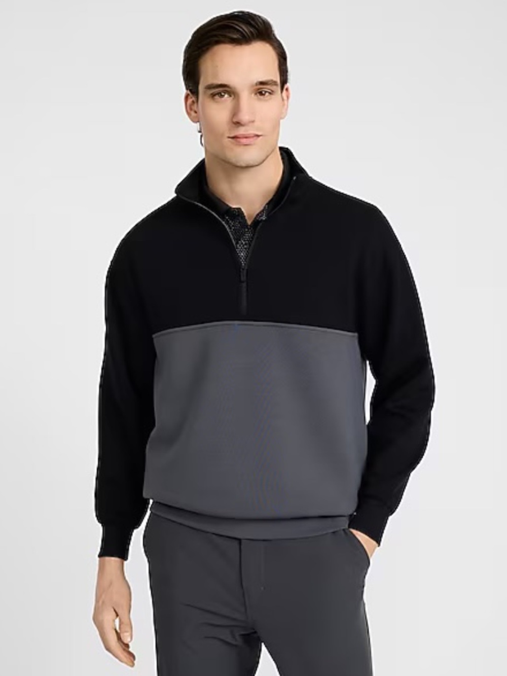 Express Color Block Scuba Mock Neck Half Zip Sweatshirt